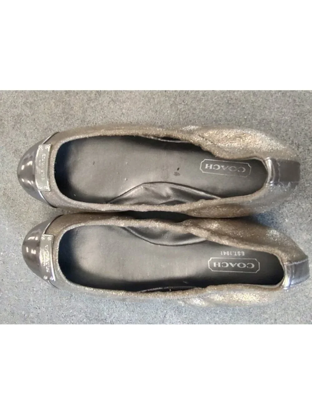COACH Chelsea Metallic Shimmer Darsi Ballet Flats Cap Toe Silver Size 6.5B